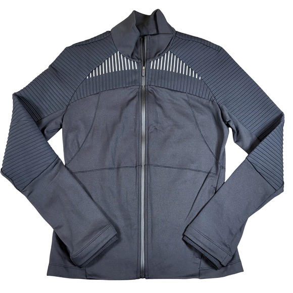Lululemon Black Define Jacket Ribbed Sleeve Stripe Athletic Zip Up Womens Sz 8 - Picture 1 of 9